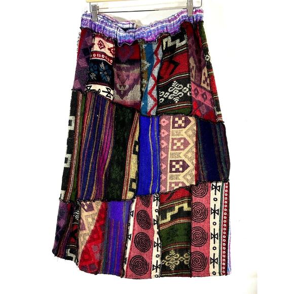 Vintage Flannel Patchwork Midi Skirt Soft Boho Womans Medium 30 Goblin Fairy Art - Picture 1 of 10